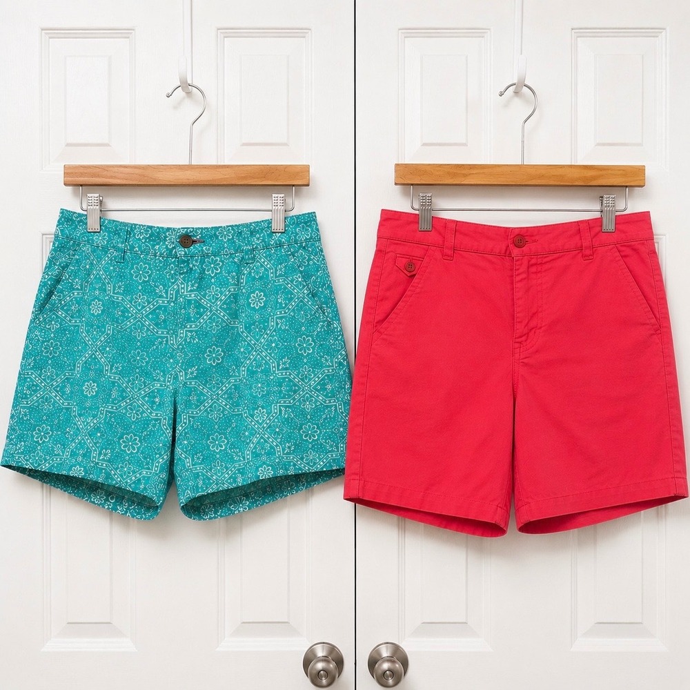 Old Navy Lee Women's Shorts Lot Size 16 Coral Aqua Floral Chino Summer Vacation